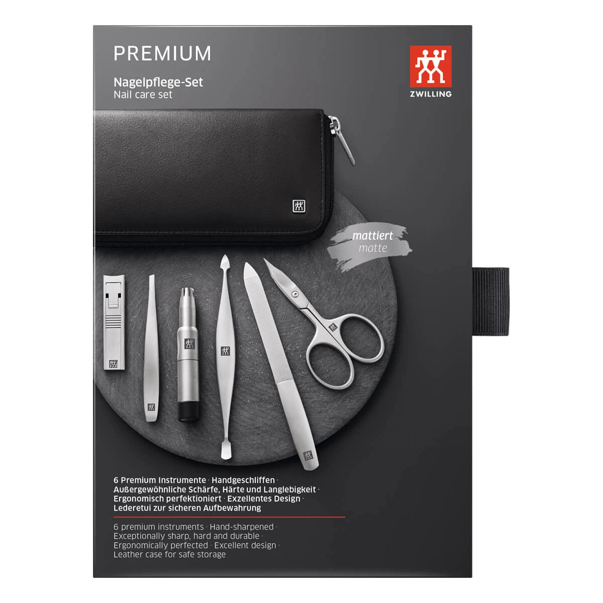 Manikyrset, 6 delar, Svart läder