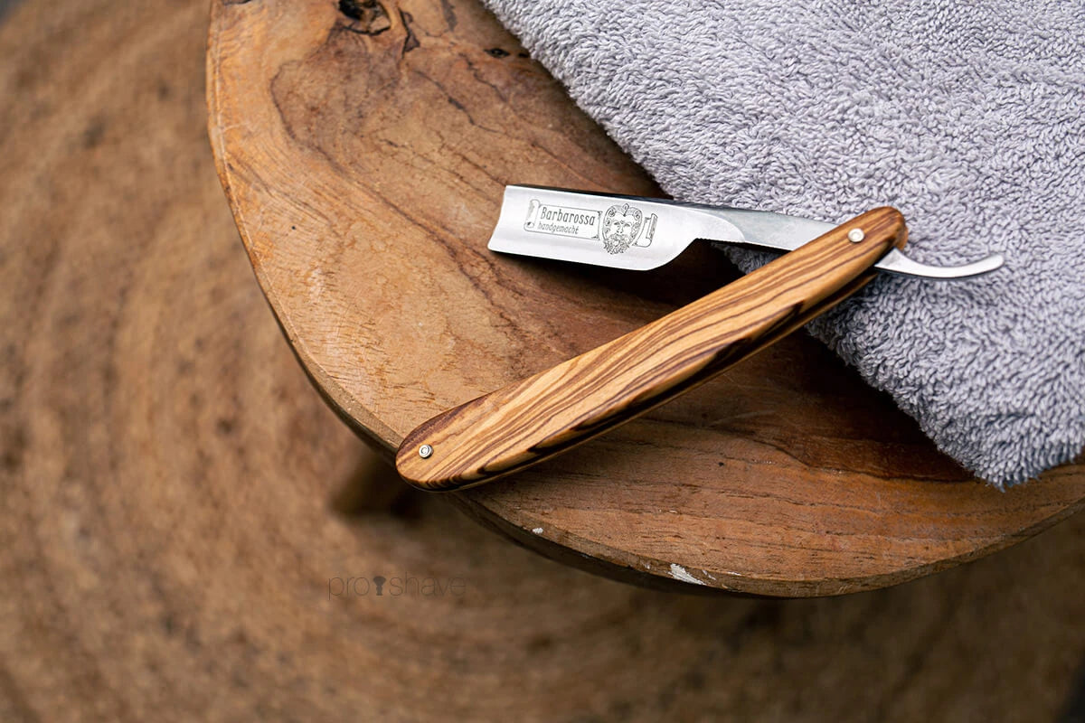 Rakkniv 5/8, fyrkantig spets, Barbarossa, kort, olivträ