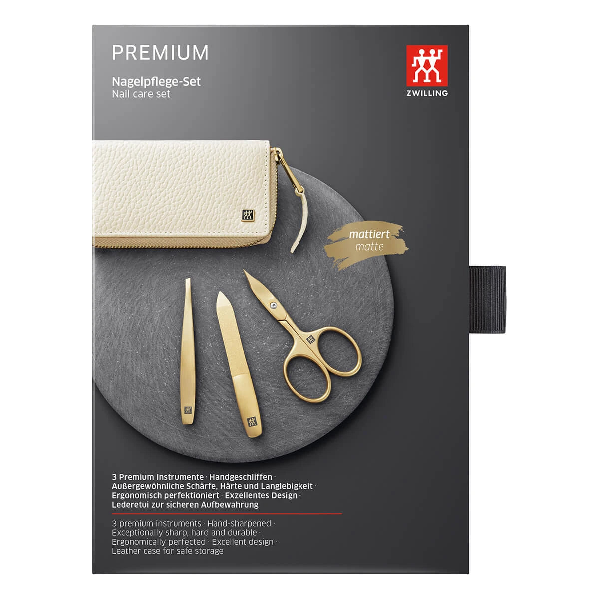 Manikyrset, 3 delar, Guld, Off-White läder