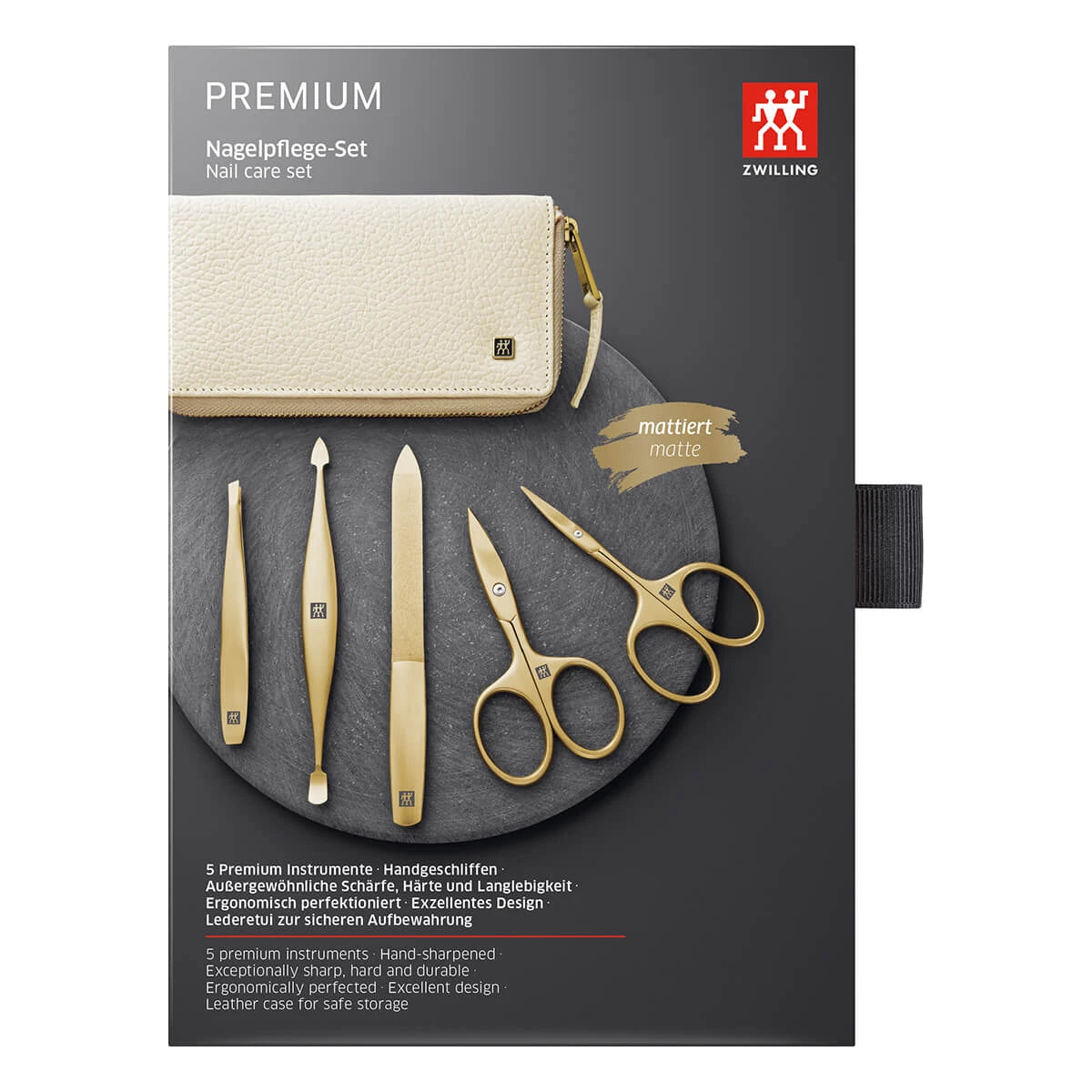 Manikyrset, 5 delar, Guld, Off-White läder