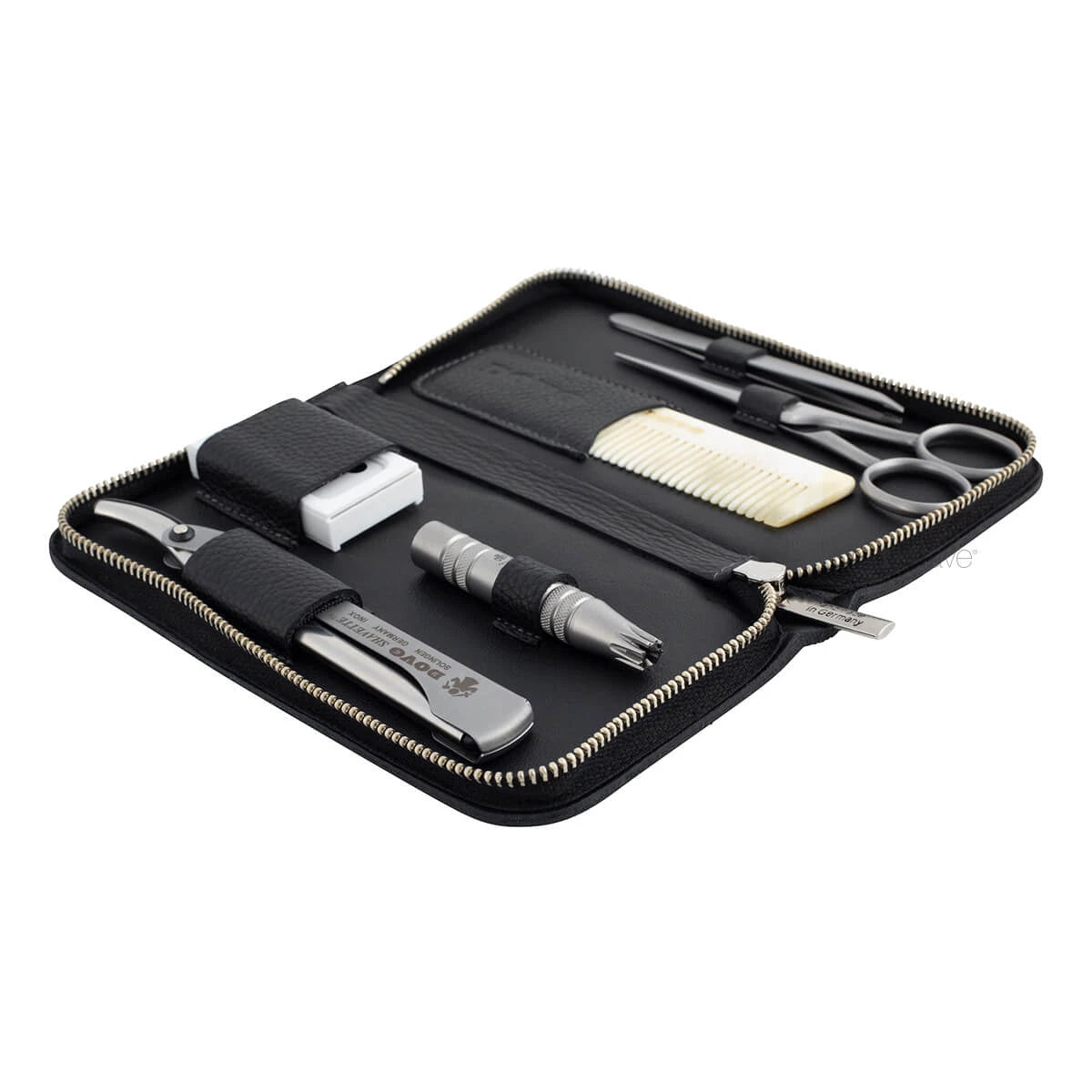Beard & Grooming Set med 6 delar, svart läder