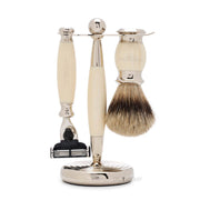 Rakset med Mach3 Rakhyvel, Badger borste och hållare, Edwardian, Faux Ivory