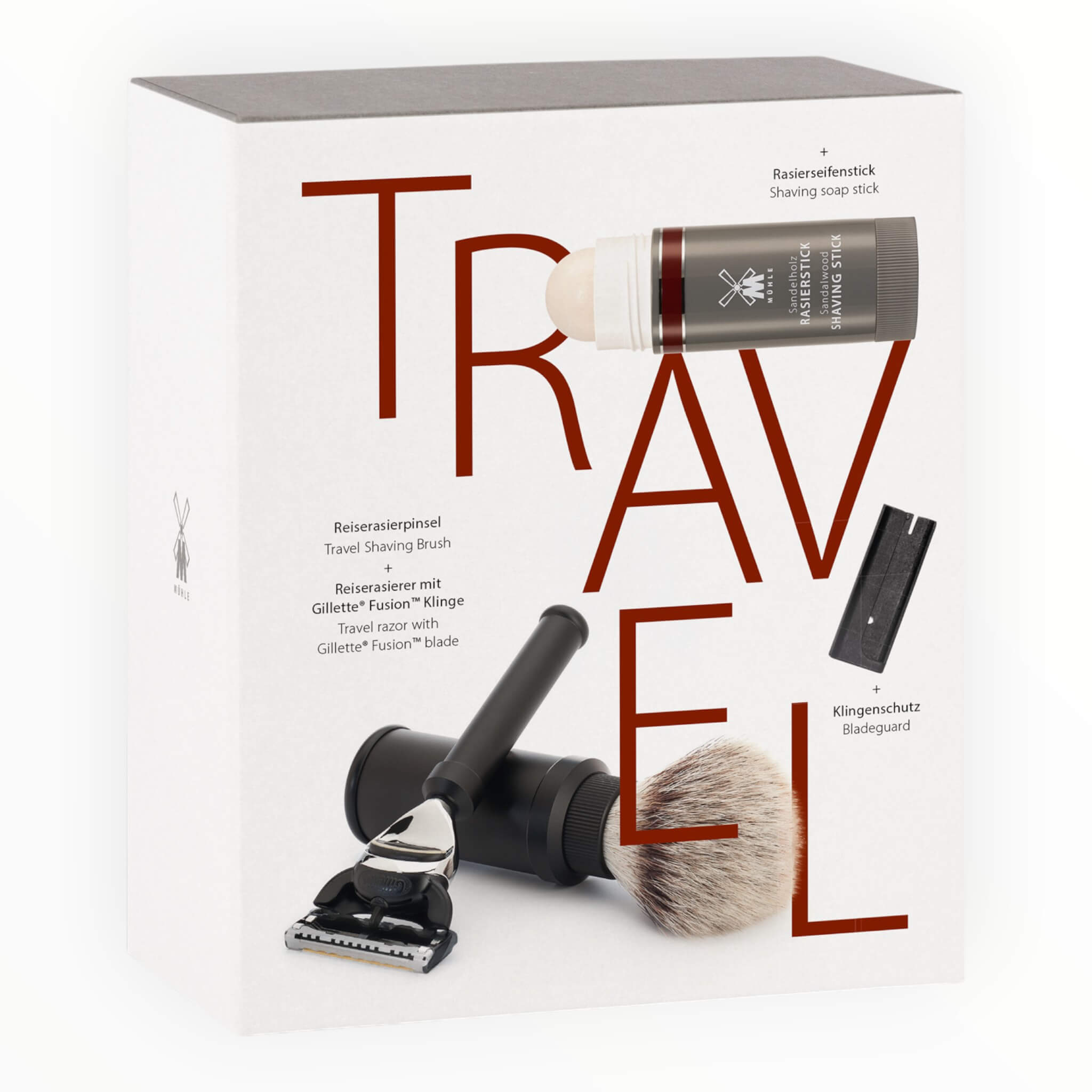 Presentaskar med reseborste, reseskrapa och raksticka, Travel