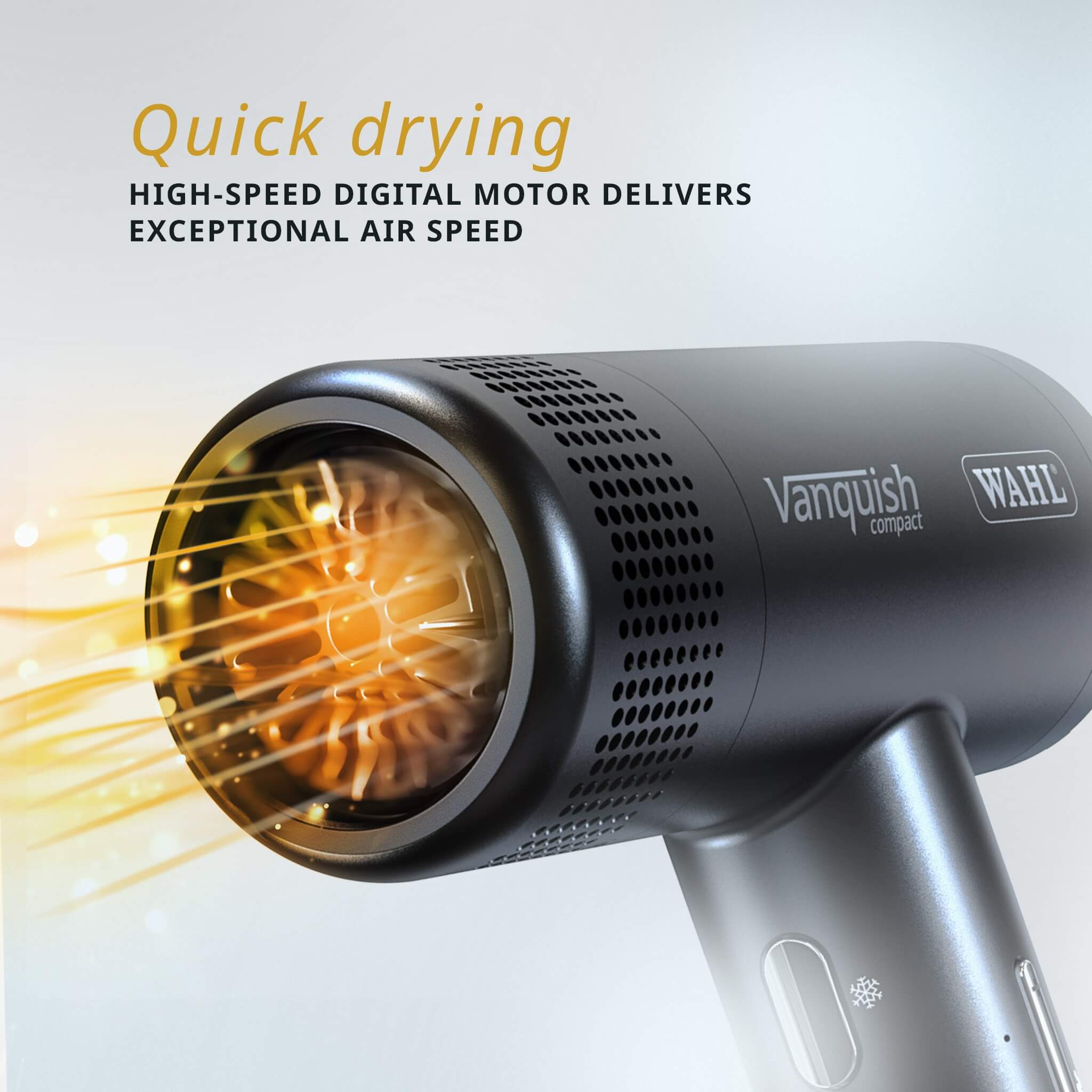 Vanquish Hårtork, Kompakt, 1600W, Svart