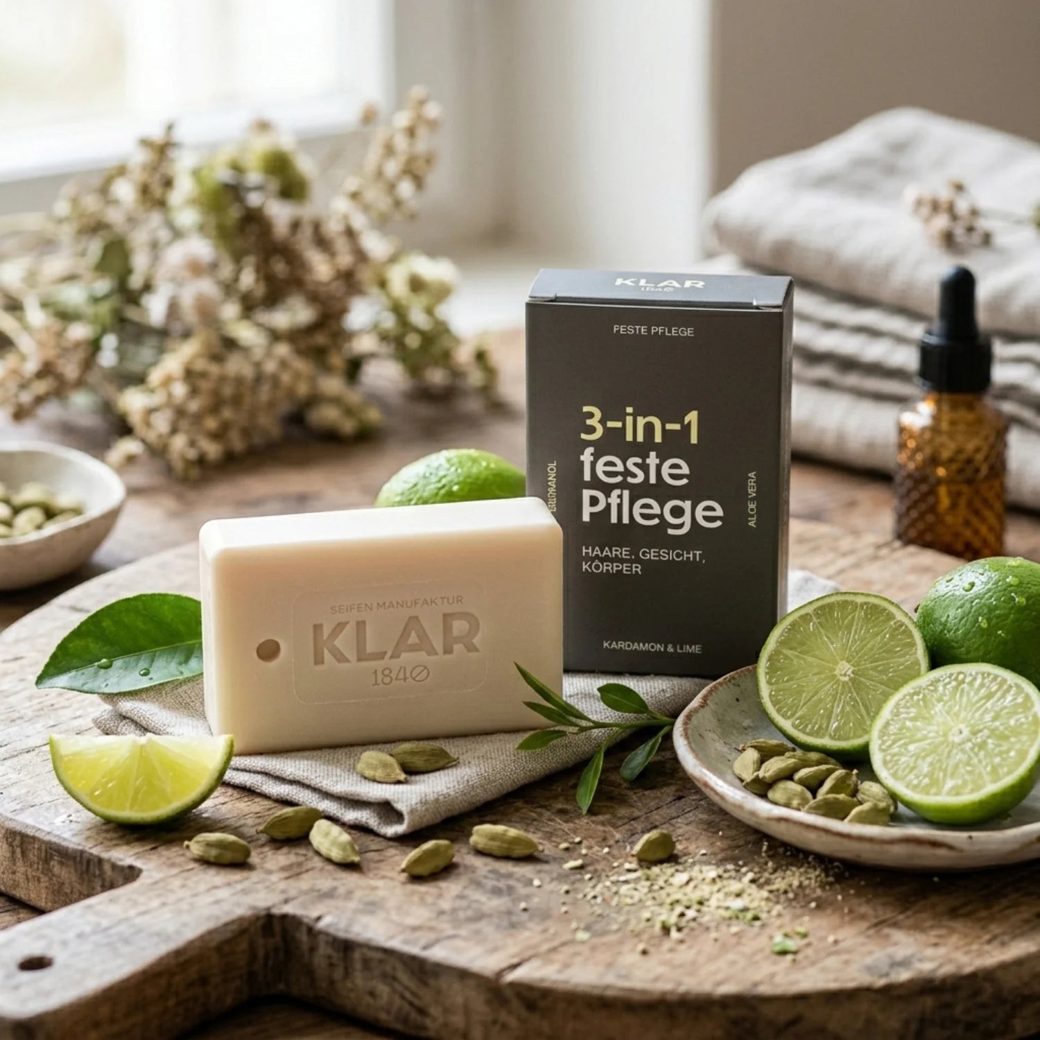 3-i-1-tvål för hår, ansikte och kropp, kardemumma och lime, 100 g.