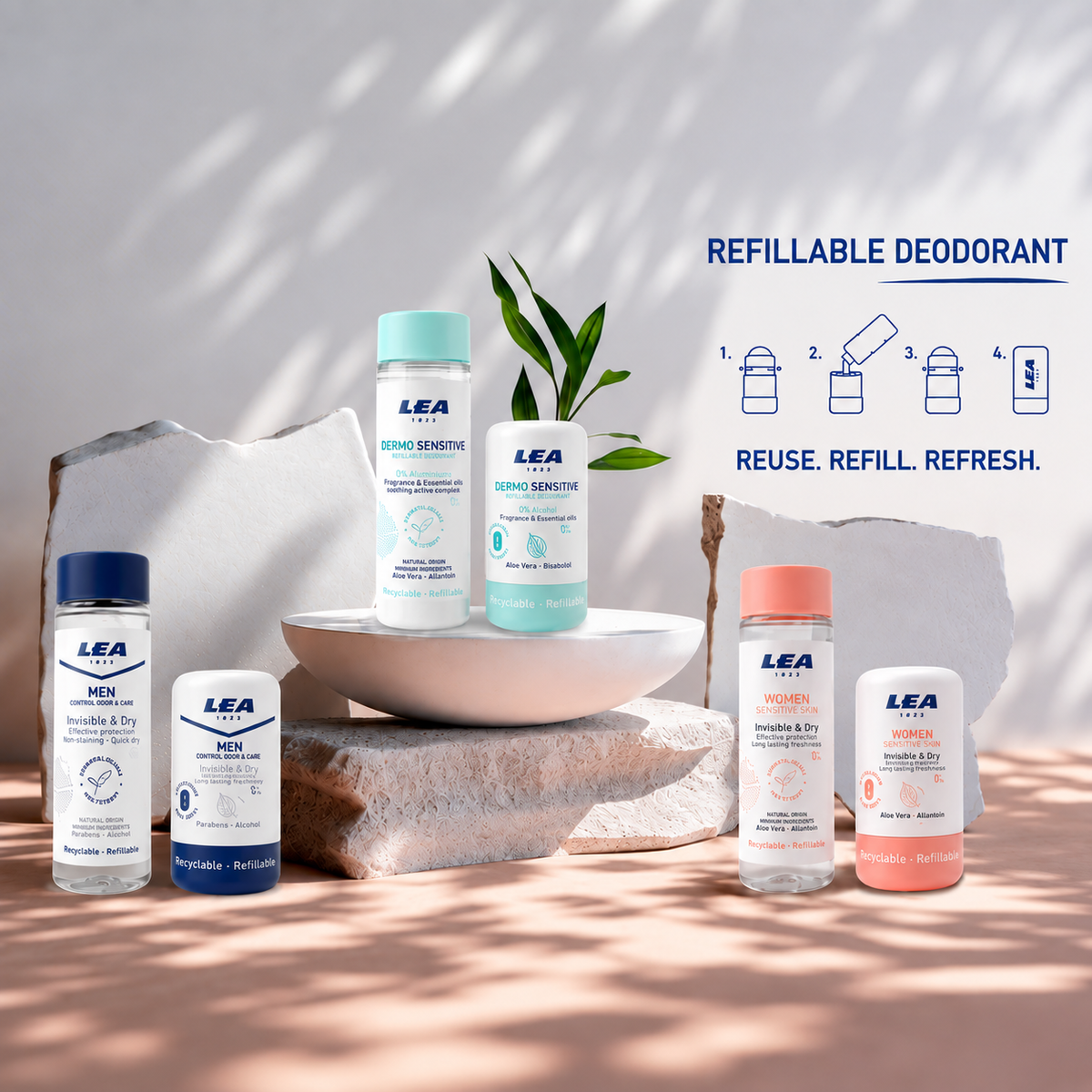 Presentask med påfyllningsbar roll-on-deodorant + påfyllning, Invisible & Dry, för män
