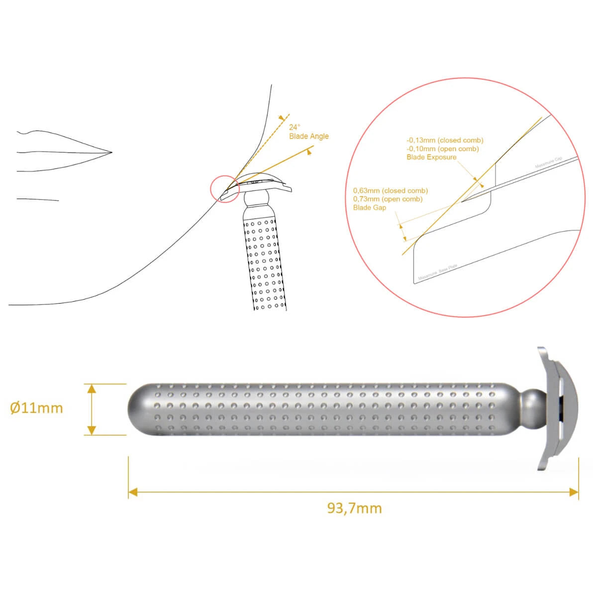 Masamune Säkerhetshyvel, Stängd kam, Rostfritt stål - Matt