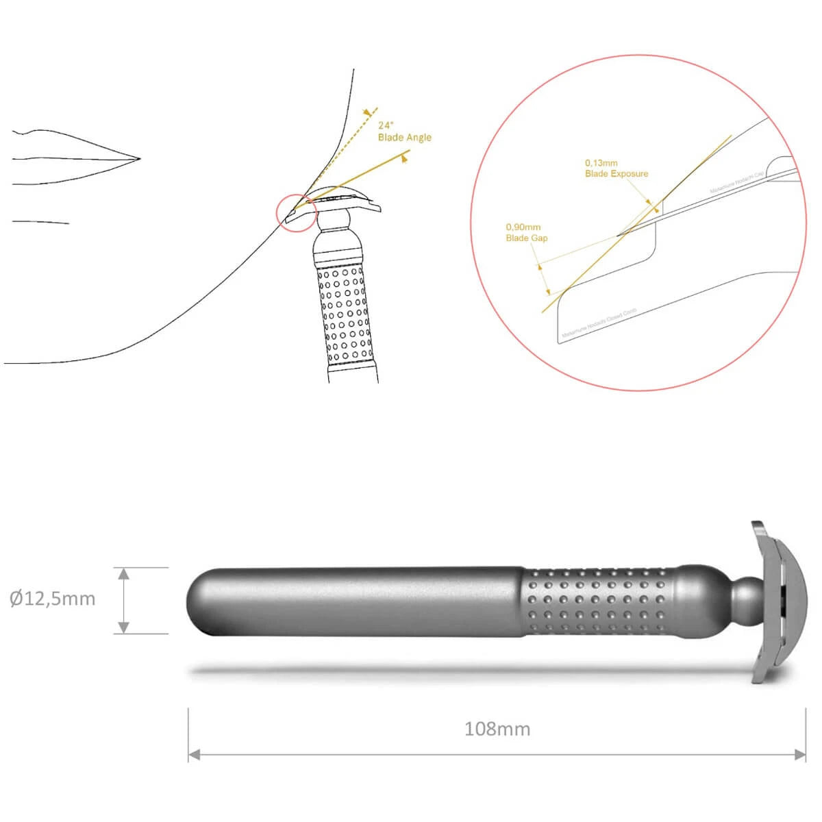 Masamune Nodachi Säkerhetshyvel, öppen kam, rostfritt stål - Matt