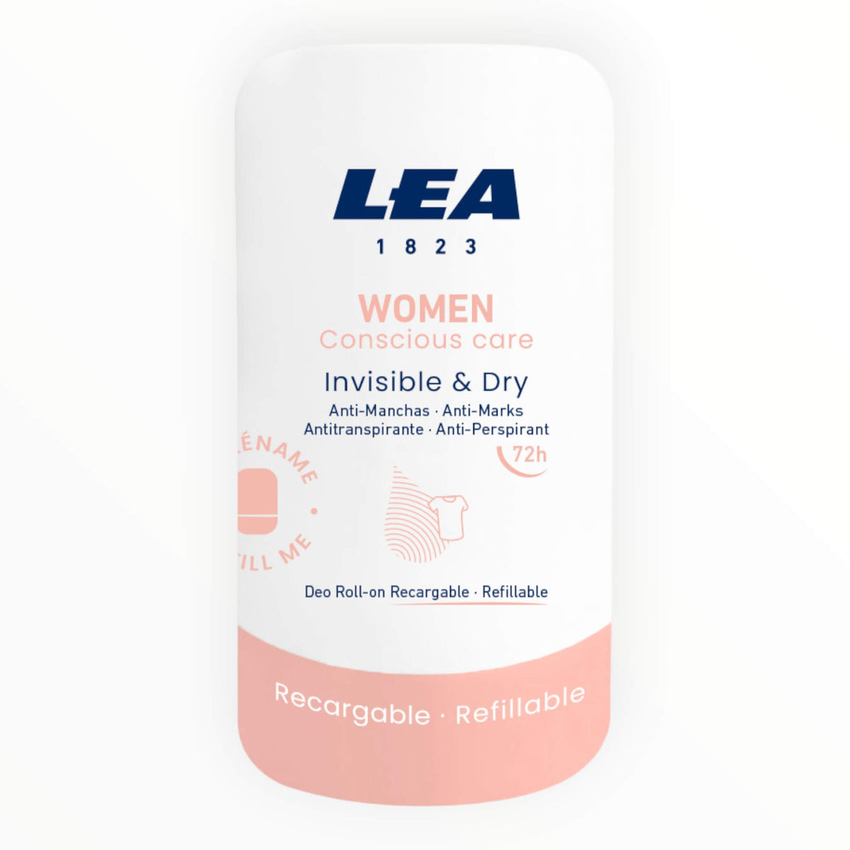 Påfyllningsbar roll-on-deodorant, Invisible & Dry, för kvinnor, 50 ml.