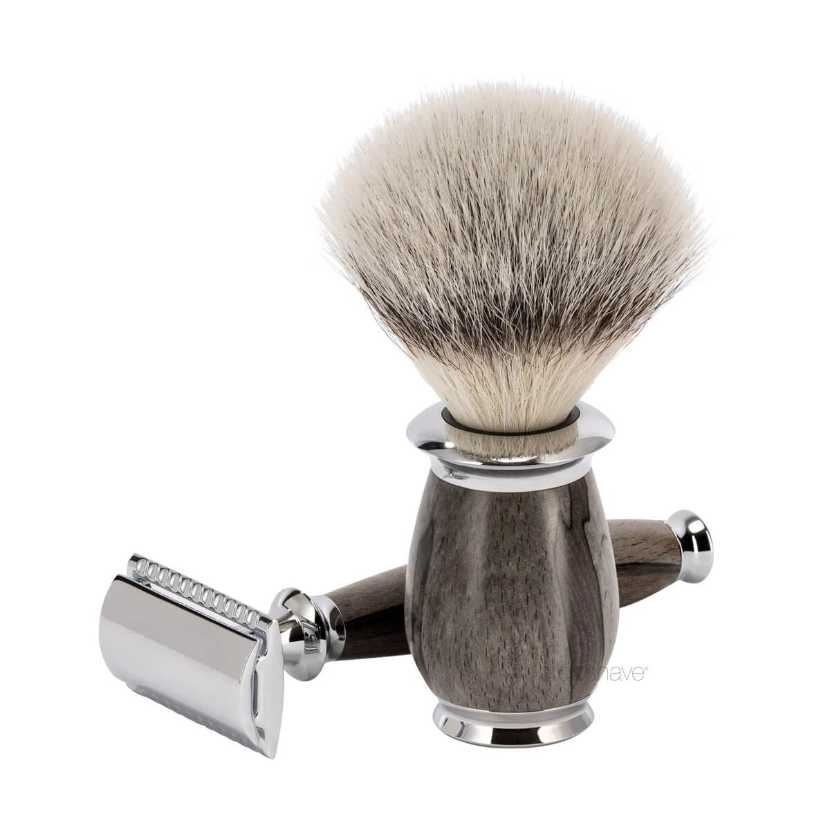 Rakset med Säkerhetshyvel, Silvertip Fibre® Rakborste och Hållare, Purist, Grained Beech