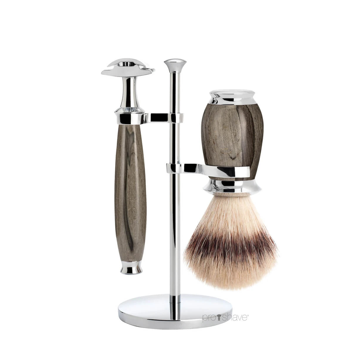 Rakset med Säkerhetshyvel, Silvertip Fibre® Rakborste och Hållare, Purist, Grained Beech