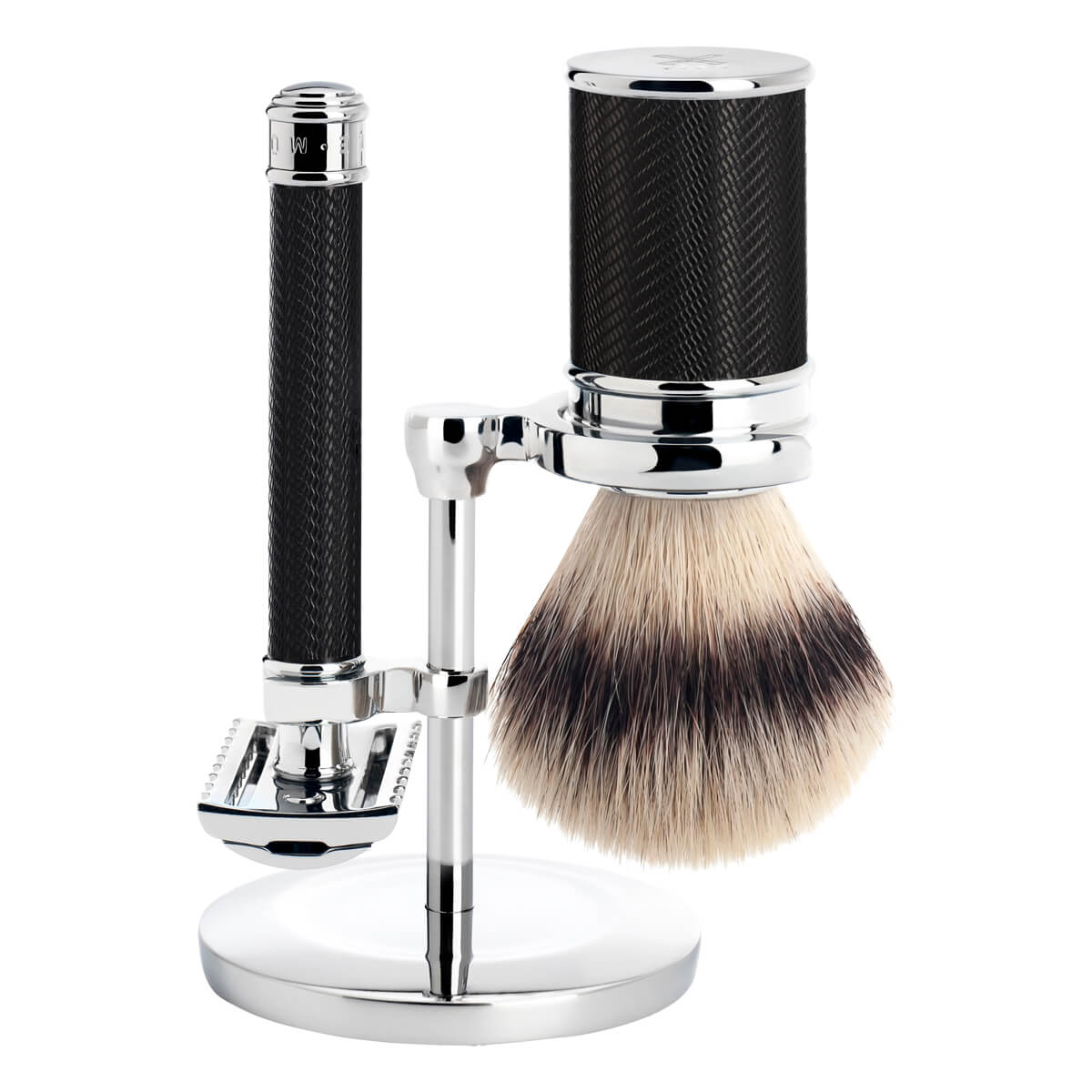 Rakset med Säkerhetshyvel (öppen kam), Silvertip Fibre® Rakborste och Hållare, Traditional, Svart