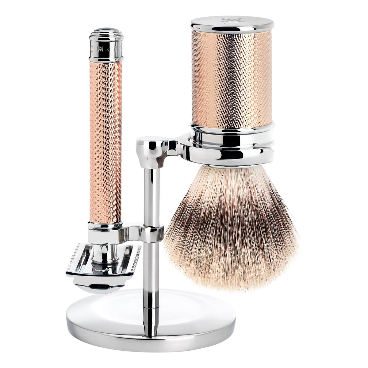 Rakset med Säkerhetshyvel (öppen kam), Silvertip Fibre® Rakborste och Hållare, Traditional, Rosegold