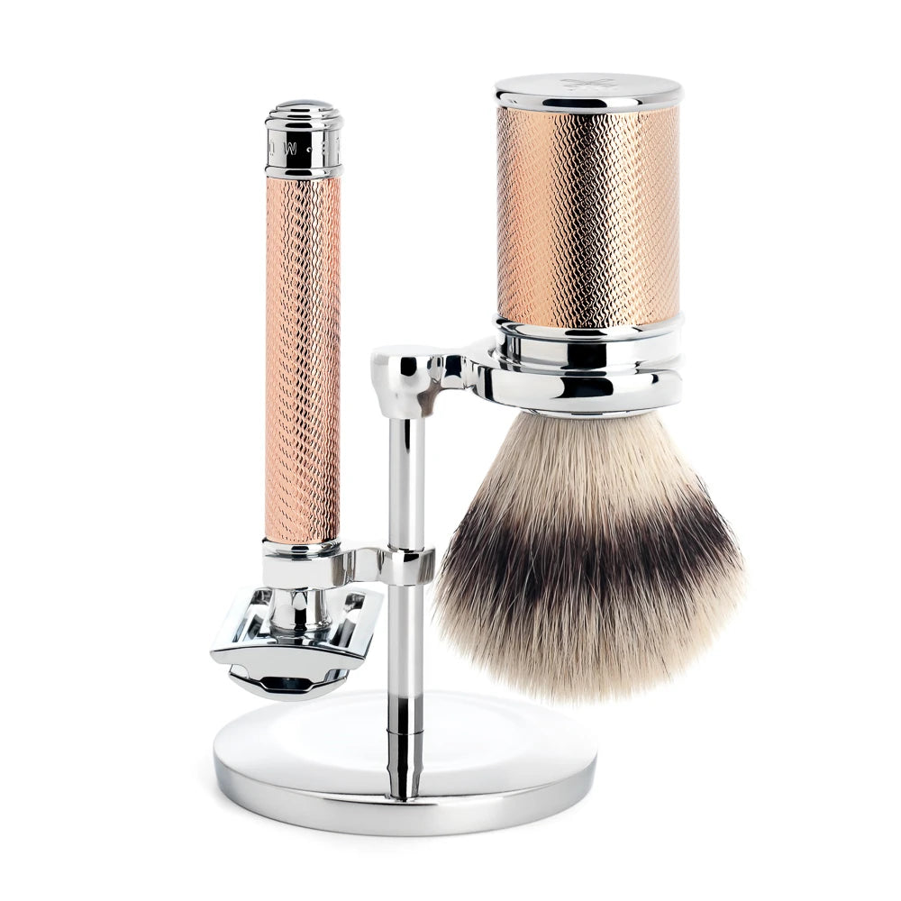 Rakset med Säkerhetshyvel, Rakborste i fiber och hållare, Traditional, Rosegold