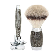 Edition No. 3, Rakset med Säkerhetshyvel, Silvertip Fibre® Rakborste och Rakhyvelhållare, Moss Oak & Sterling Silver