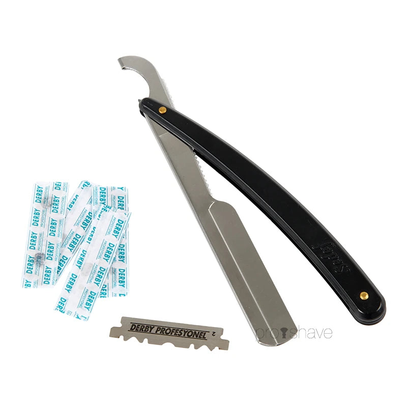 Shavette, svart + 100 Derby-blad