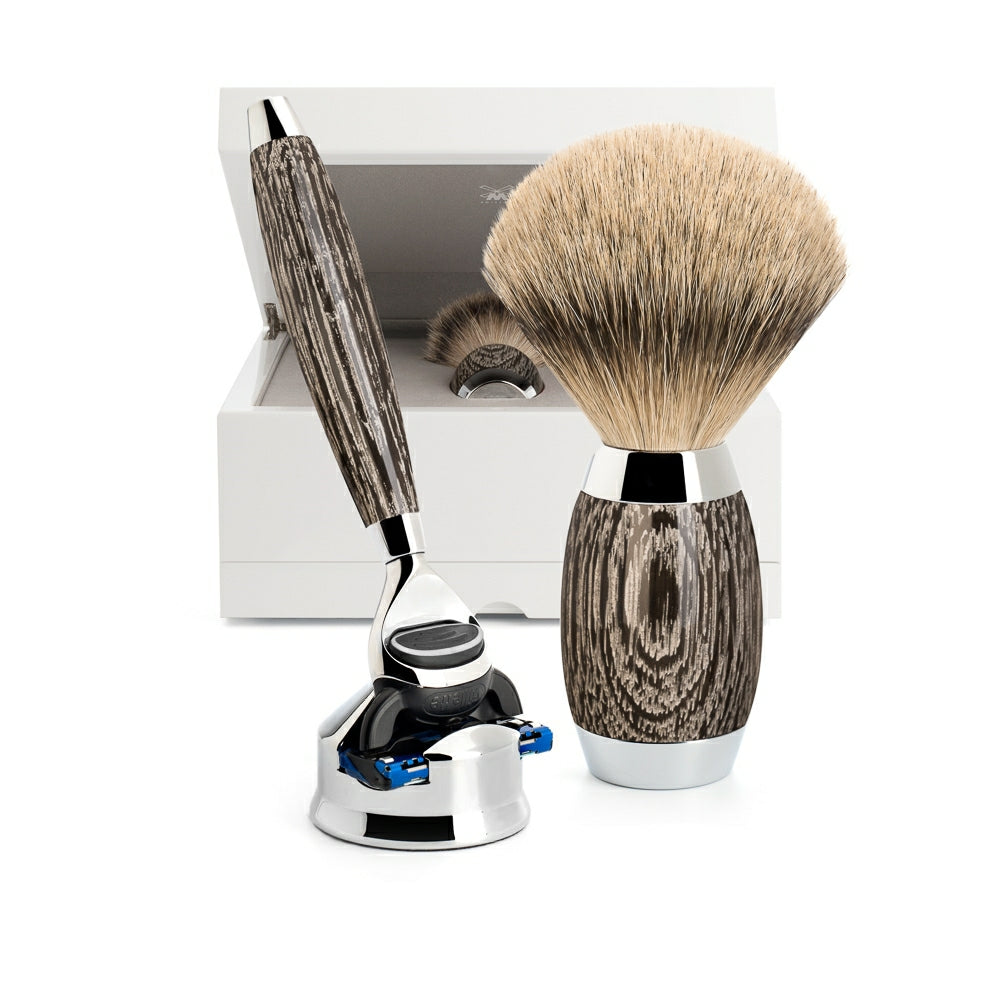 Edition No. 3, Rakset med rakhyvel, rakborste och rakhyvelhållare, Mose Oak & Sterling Silver